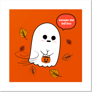 Sad ghost with a pumpkin Posters and Art